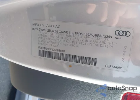 2019 Audi A5 45 Premium из США, поврежденный, VIN WAUSNAF54KA065818